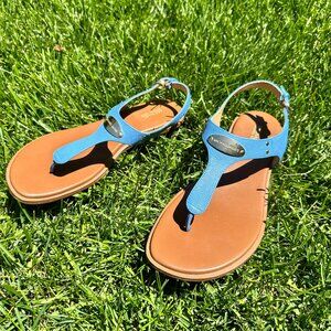 Michael Kors Sandals, Michael Kors Thong Sandals, Blue Strap, Leather, Size 10